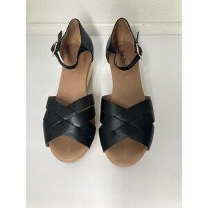 Gee'WaWa Anthropologie Wedge Plattform Sandal Shoes Size 10 Black Leather